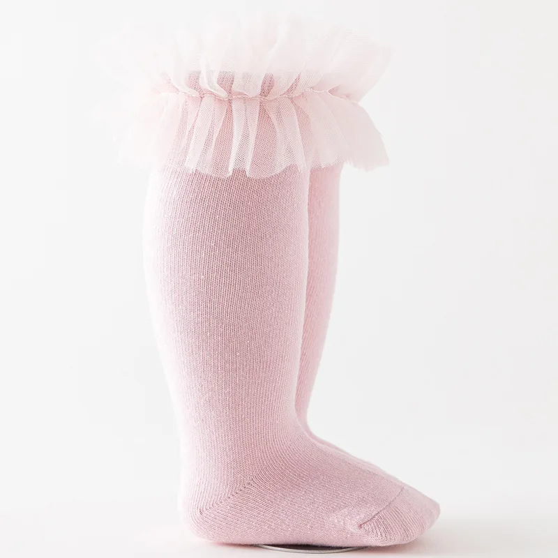 Baby Meisjes Sokken Herfst Winter Peuters Kinderen Knie Hoge Sokken Zachte Katoenen Ruche Mesh Kant Bloembuis Kids Sok Calcetines