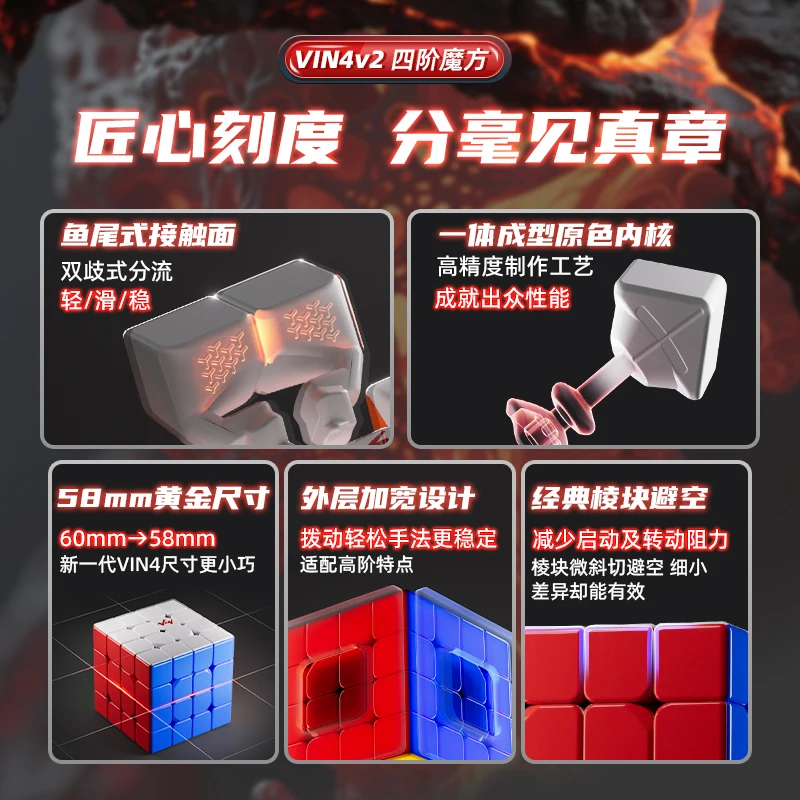 [CubeFun]VIN 4x4 V2 Magnetyczna Kostka Magiczna Speed Cube Diamod UV Bez Naklejek Profesjonalna Układanka Zabawka Antystresowa Prezent