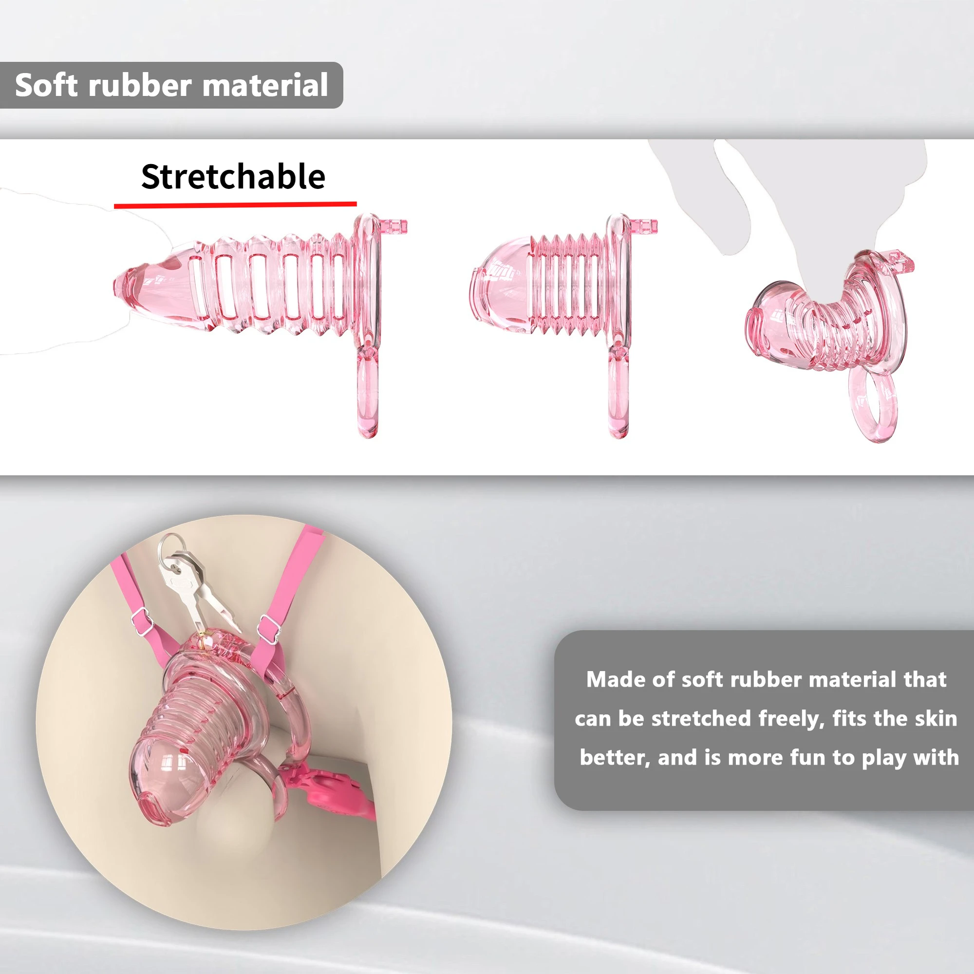NEW Stretchable Male Chastity Cage with Anal Plug Vibrator Remote Control Adult Sex Toy for Men Urethral Lock 6 Size Peins Ring - view 4
