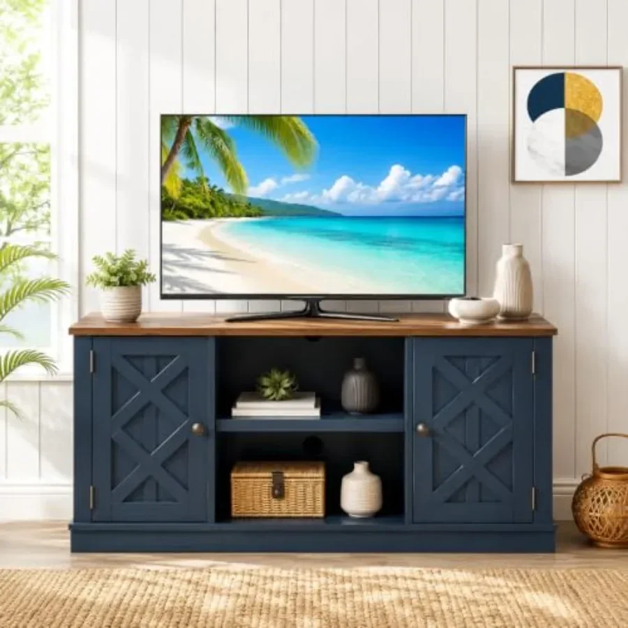 54 Inch TV Stand Entertainment Center with 2 Front Doors and 6 Shelves for TVs up to 60