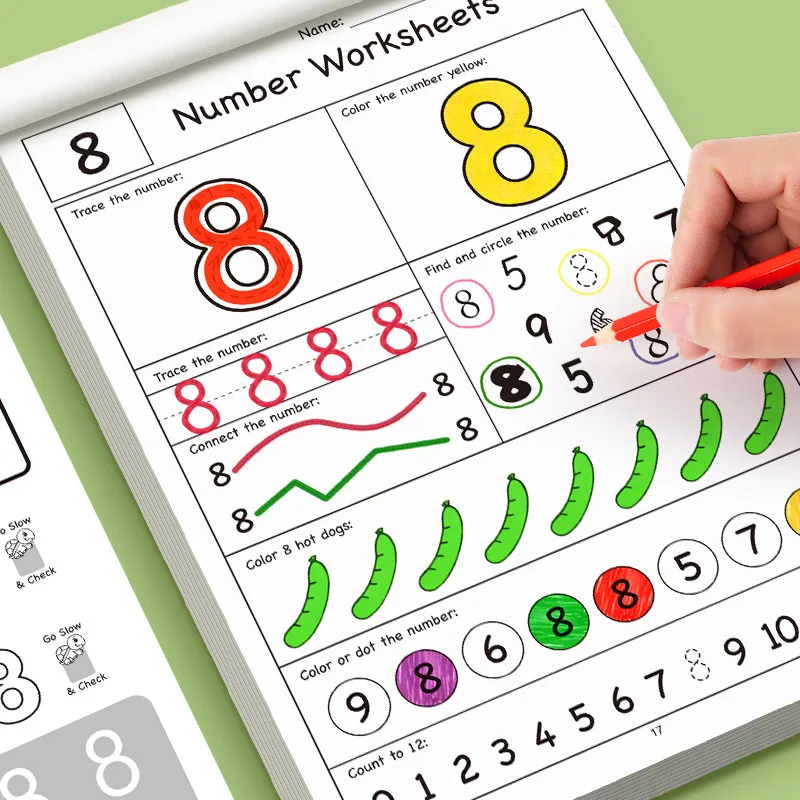 32-Page Illustrated Math Workbook Designed for Interactive Preschool Learning, Featuring Number Tracing 0-12 Practice Book