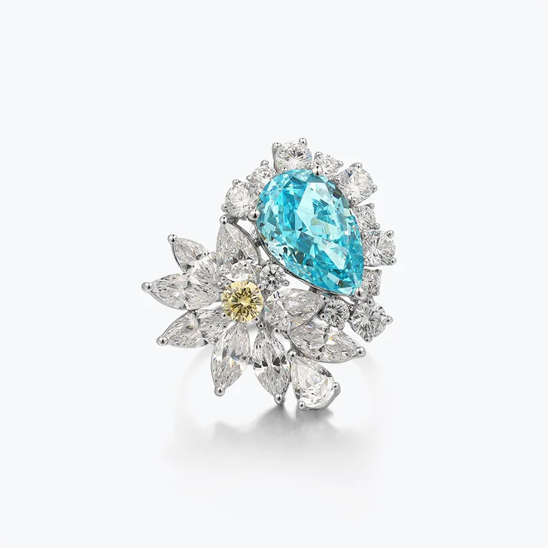 

S925 Sterling Silver Synthetic Paraiba & Zircon Ring