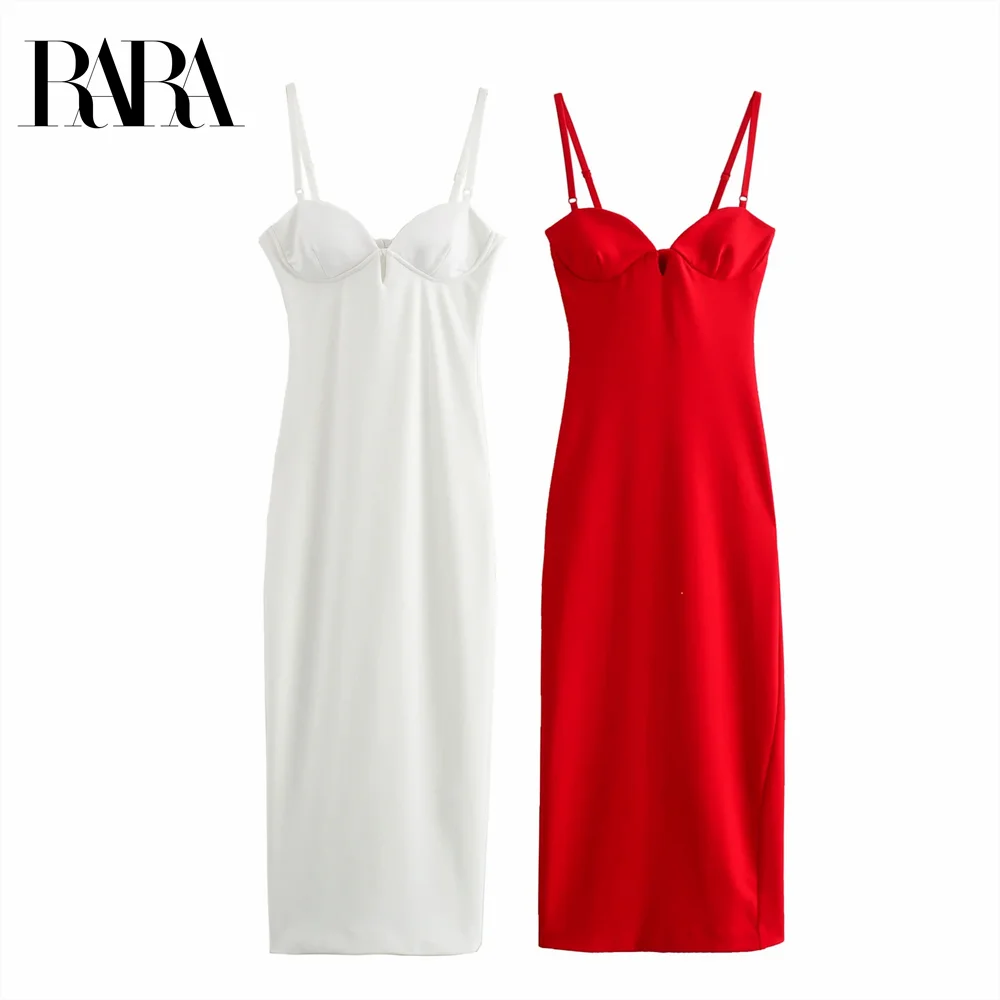 

2025 RARA Women's Spaghetti - strap Midi Dresses with Sweetheart Neckline in White and Red for a Stylish Look