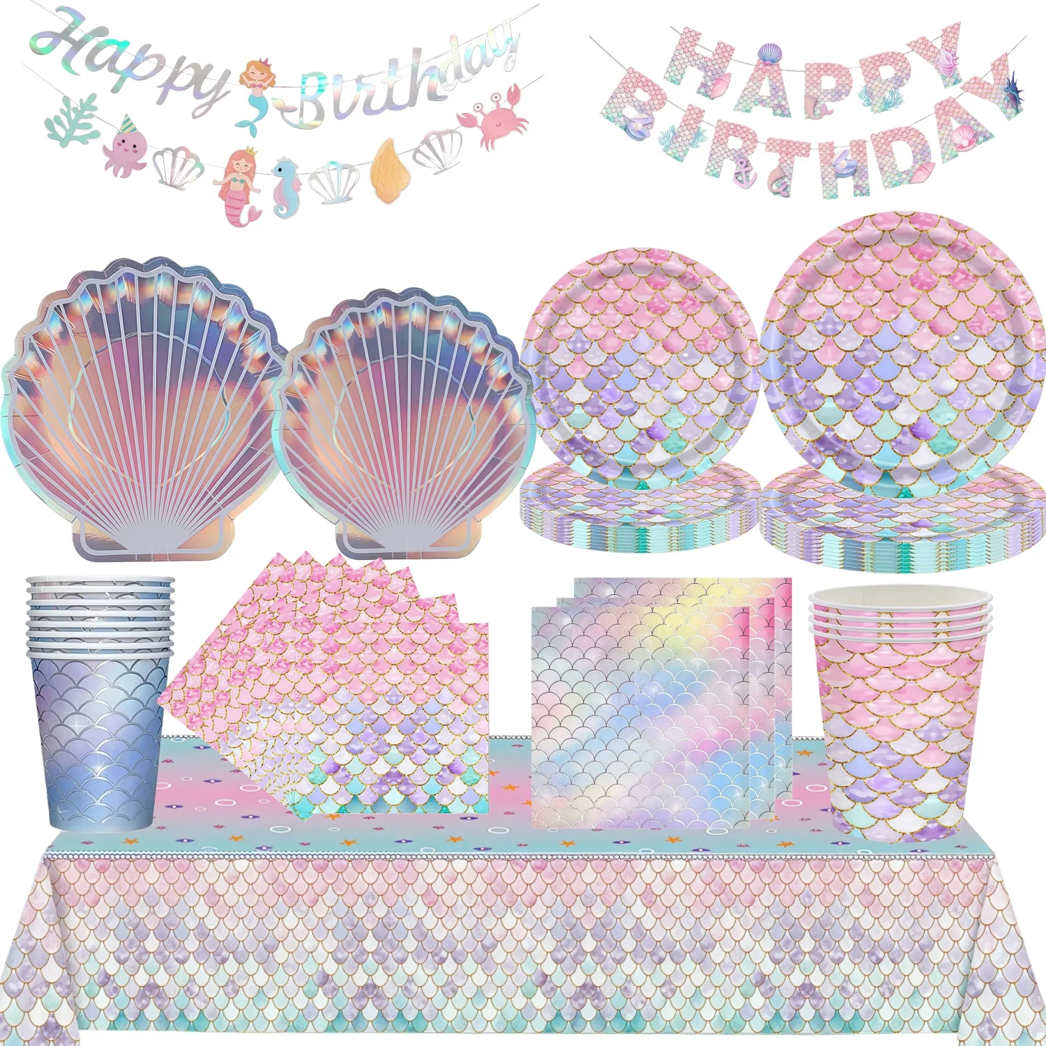 Meerjungfrau Party Supplies Meerjungfrau Geschirr Set Muschel Pappteller Tasse Serviette Kleine Meerjungfrau Geburtstag Party Dekoration Babyparty