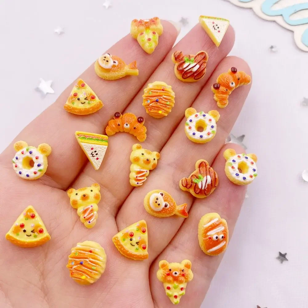 50pcs Resin Colorful Mini 3D Simulated Bread Nail Art Decor Donuts Pizza Biscuit Flat back Scrapbooks DIY Jewellery Decor Crafts