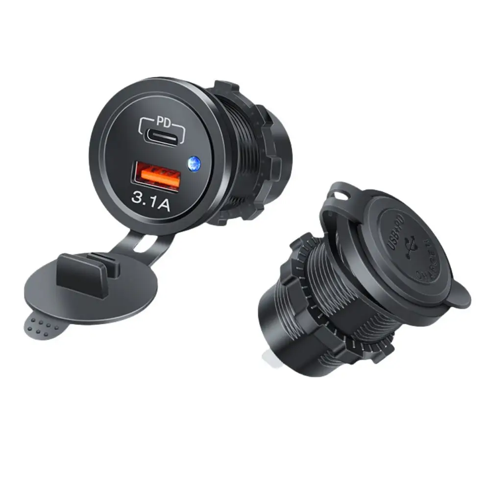 

Адаптер 12 В-24 В Автомобильное зарядное устройство Светодиодный светильник Быстрая розетка PD USB Водонепроницаемая розетка для грузовика