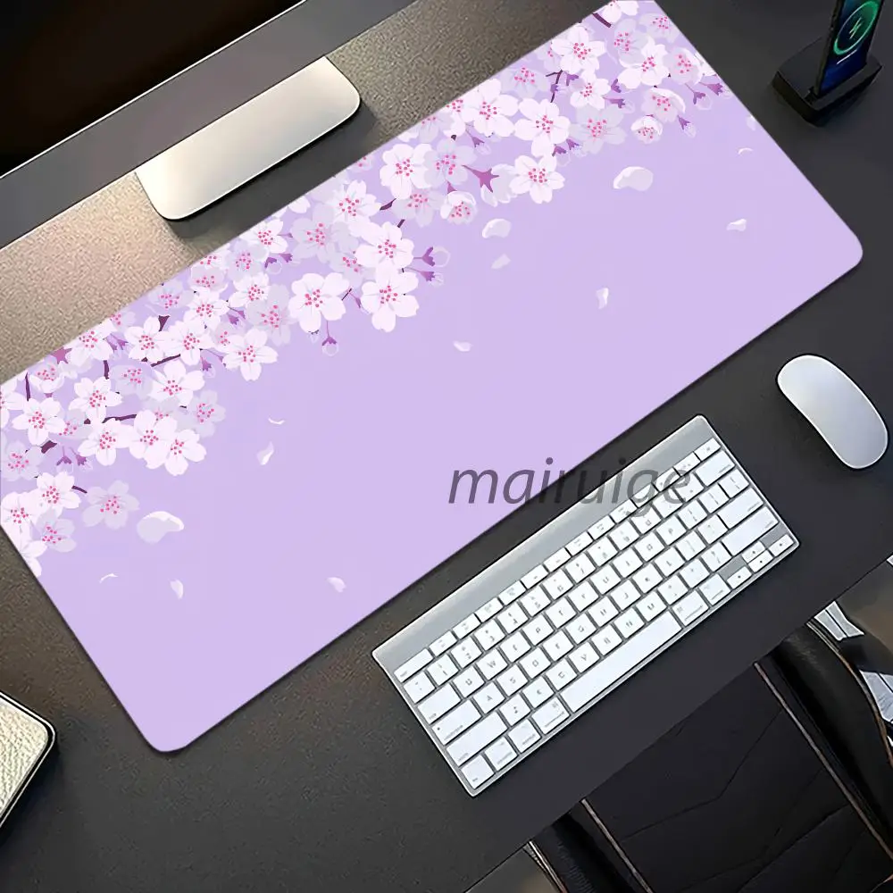 Фиолетовый коврик для мыши Sakura Girly, большой коврик для компьютерной офисной игры, настольный коврик XXL, резиновые противоскользящие прошитые коврики для клавиатуры ПК, длинные настольные коврики
