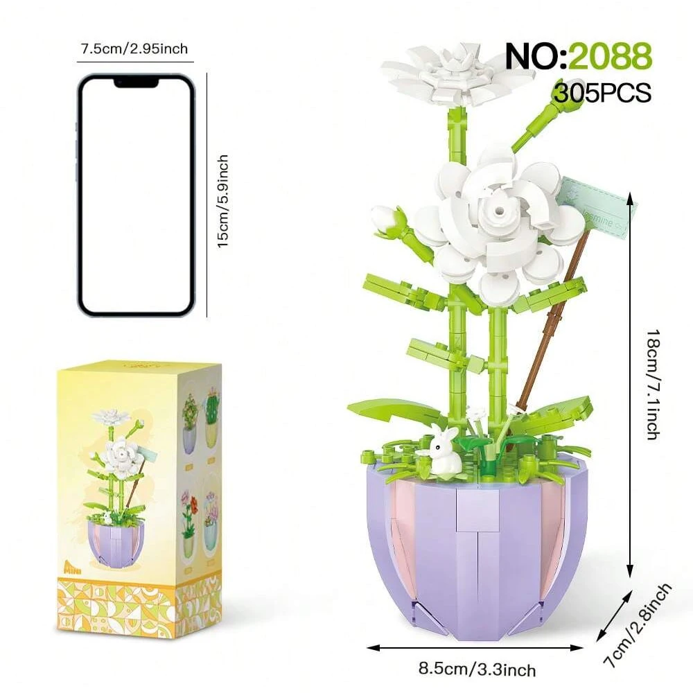 WLtoy 2088 305 Uds. Conjunto de bloques de construcción de la serie de plantas, planta de flores creativa DIY, decoración del hogar, bloques constructores, juguetes para Navidad