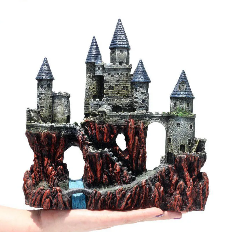 1pc 23.5x25cm Creative fish tank decoration castle house aquarium landscaping resin decor