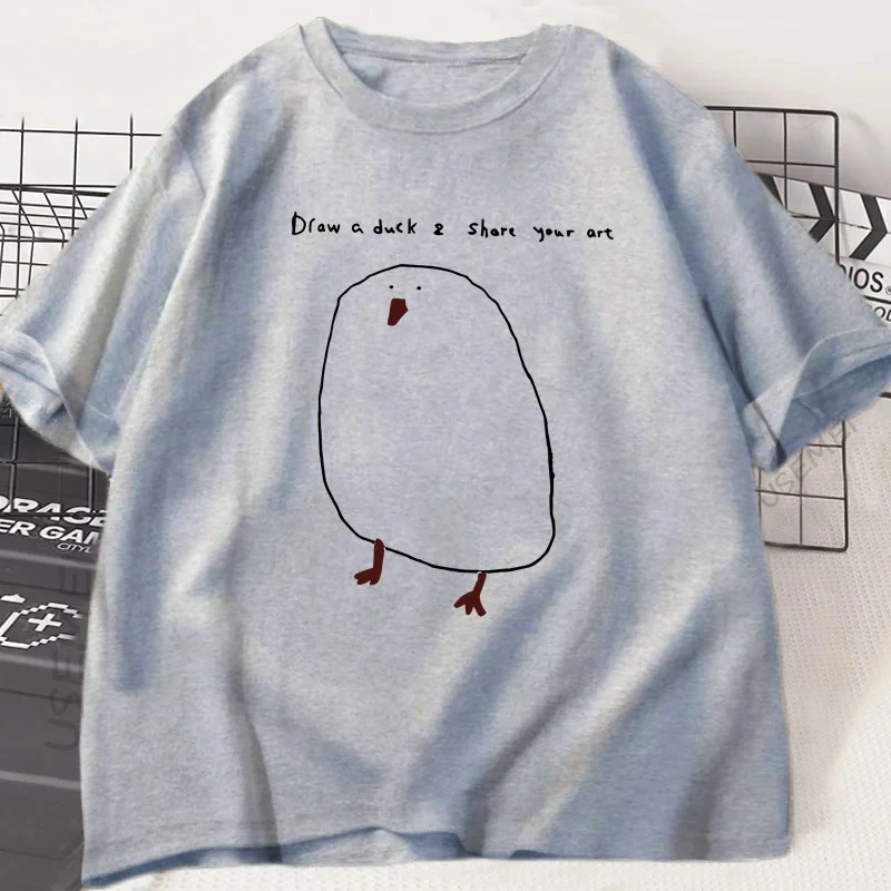 Funny Draw Duck T Shirt Women Casual Funny Printed T-shirt Summer Short Sleeve Cool Round Neck Womens Clothes Tshirt Casual