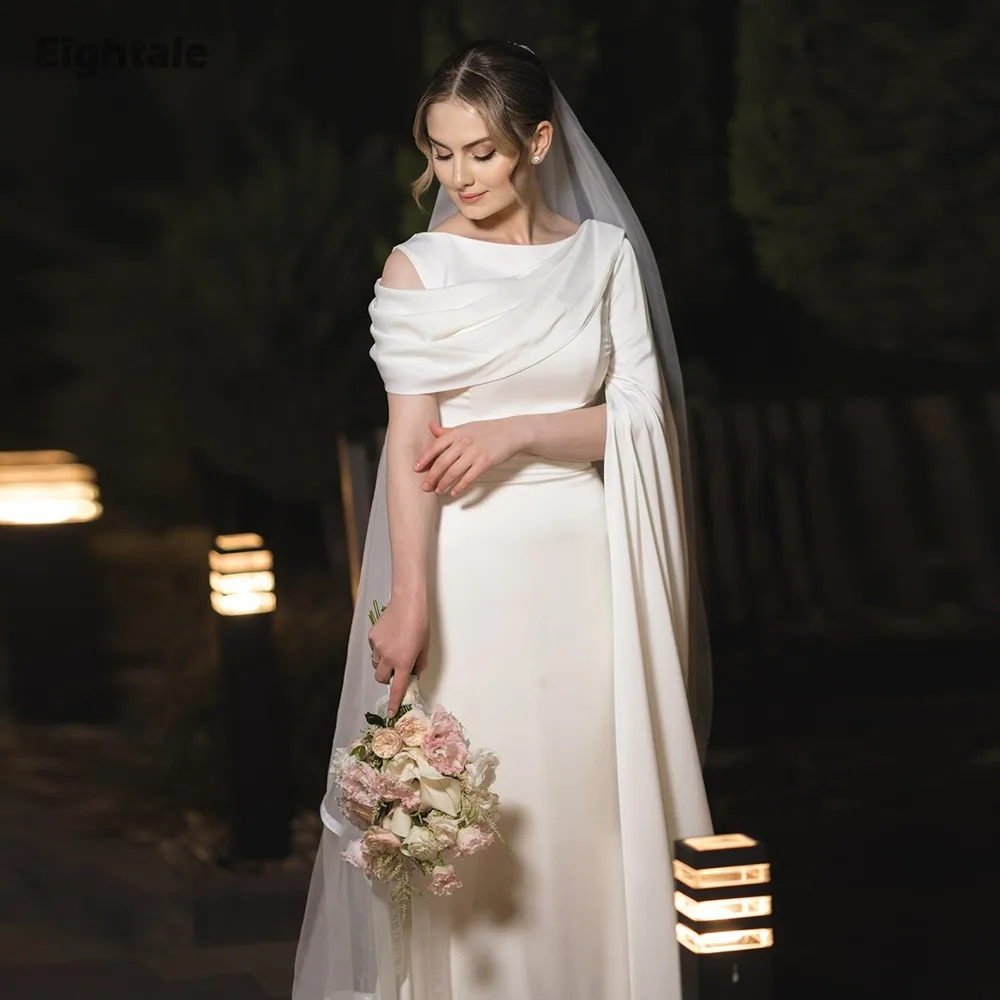 Eightale Arabisches Hochzeitskleid mit O-Ausschnitt, maßgeschneidert, weiß, elfenbeinfarben, bodenlanges Brautkleid, Meerjungfrau-Braut-Partykleid