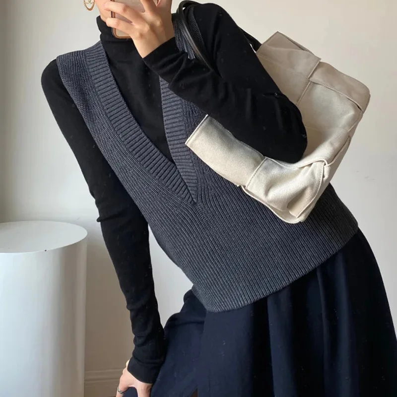 

Качественный шерстяной жилет, простой свободный вязаный топ, свитер, осенняя женская мода, универсальный