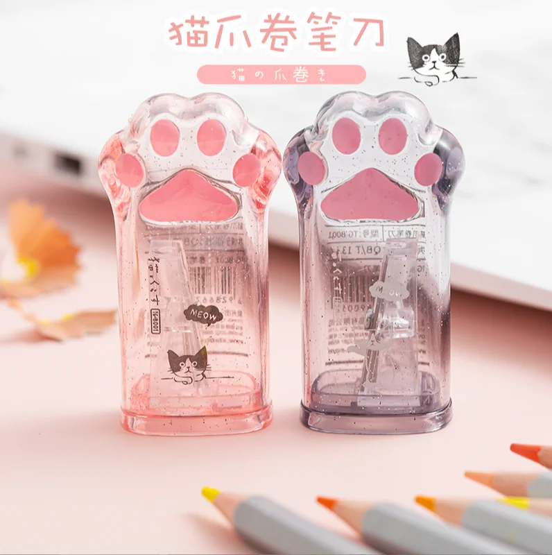 1 buah rautan pensil cakar kucing lucu perlengkapan sekolah Kawaii item alat tulis pelajar hadiah untuk anak-anak hadiah