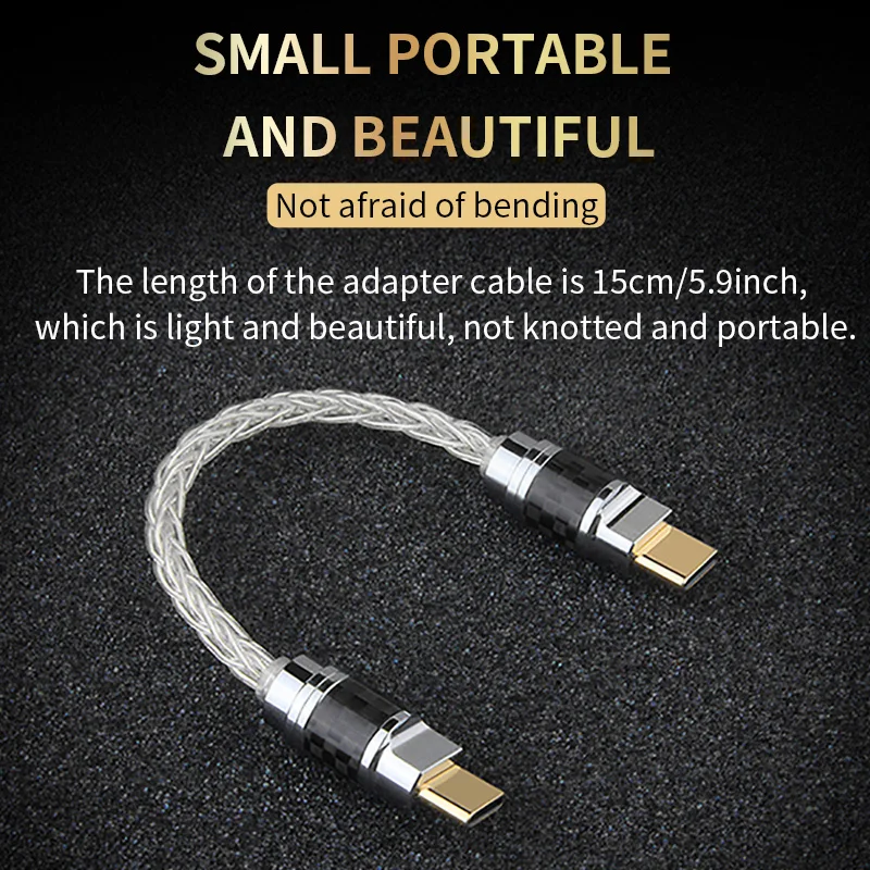 YYAUDIO HIFI Sterling silvery USB C to USB C Cable OTG Adapter Cable Sound Card Headphone Amplifier Decoding Data cable 1Pcs