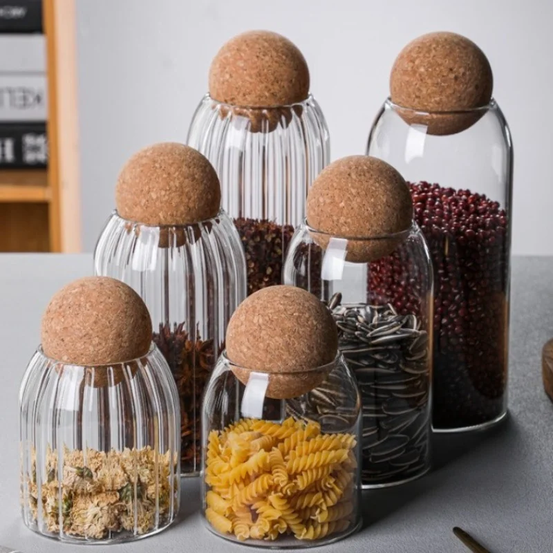 Round ball cork stopper lead-free glass bottle storage jar coffee bean sealed dried fruit grains transparent creative tea cans