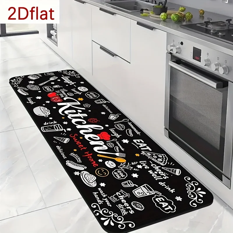 Funny Kitchen Doodle Kitchen Runner Rug Non-Slip Washable Long Floor Mat with Eat Laugh Love Print for Kitchen Laundry Hallway