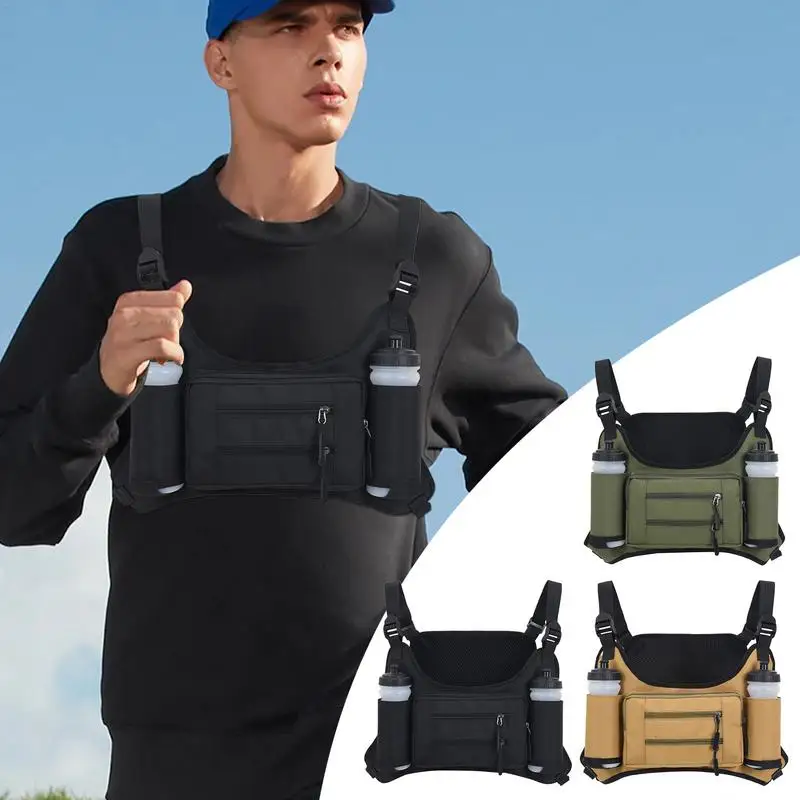 Chest Bag For Men Running Sports Vest Bag Multi Pocket Chest Pack Travel Chest Bag Large Capacity Adjustable Utility Chest Pack