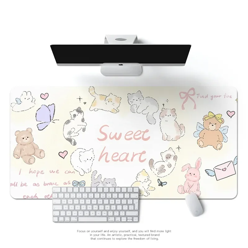 New Love Pillow Bear Pu Leather Mousepad Office Desk Mat Mouse Pad Computer Speed Type Carpet Mat Player Laptop Keyboard Cartoon