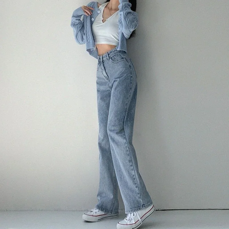 여성용 데님 바지 하이 웨스트 스트레이트 레그 여성 청바지 세련되고 우아한 한국 streetwear 활기찬 2025 품질 바지