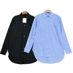 Women Blue Shirt 2024 Autumn New Style Loose Crisp Cotton Long-sleeved Tops