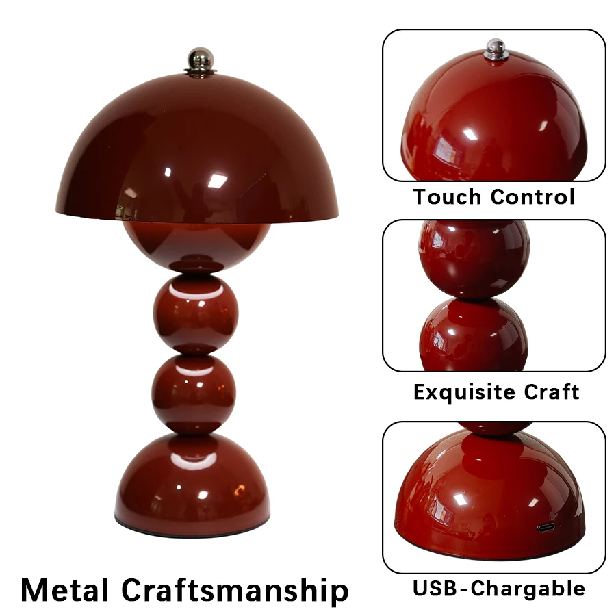 1 Stück Vintage Perlen-Pilz-Nachttischlampe, 3-Farben-Temperatur-Touch-LED-Licht, USB-betrieben, Schlafzimmerdekoration zum Verschenken – Detail 14