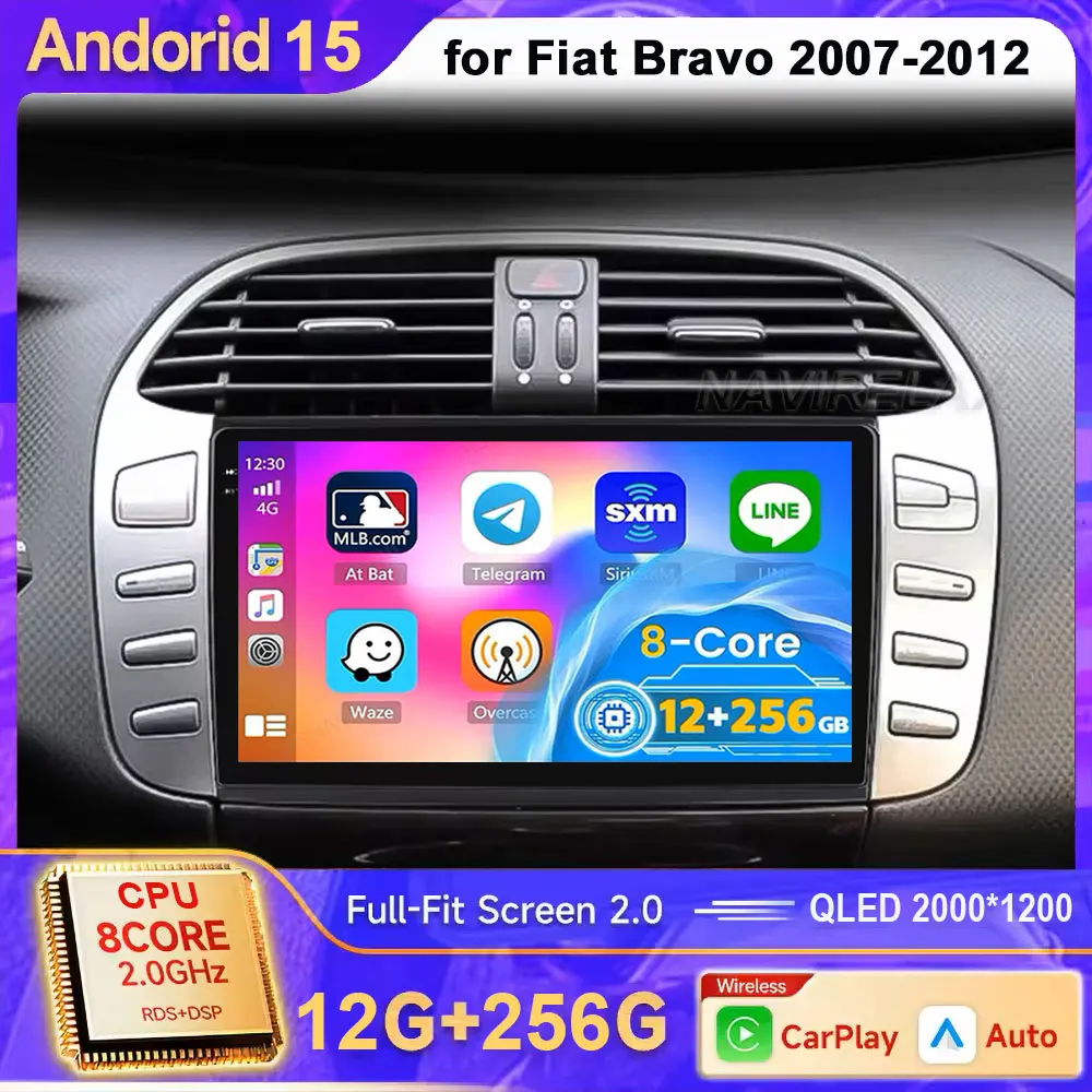 

Для Fiat Bravo 2007 2008 2009 2010 2011 2012 Автомобильный радиоприемник Android 15 Навигация Мультимедийный плеер GPS WiFi + 4G DSP BT Carplay Auto