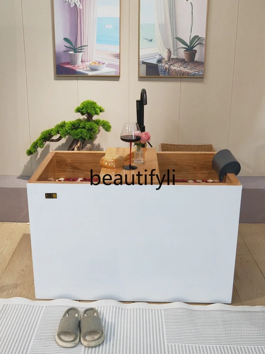 Wooden bathtub small apartment bath wooden bucket deep sitting independent mini Japanese bath bucket