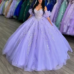 Angelsbride Lilac Vestidos De 15 Años Ball Gown Quinceanera Dresses Tiered Off Shoulder Appliques Girl Party Dress