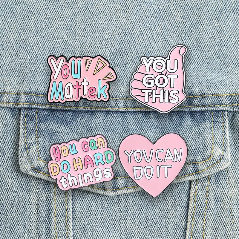 Broches en émail avec affirmations positives, badges de revers « You Can Do Hard Things », bijoux en forme de cœur rose, cadeau pour amis