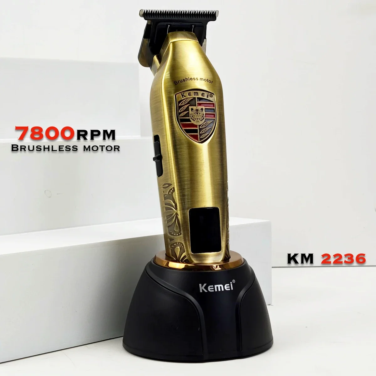 

All Metal Electric Trimmer KM2236 Brushless Motor 7800RPM with Base Hair Clipper Salon Cutting and Carving Barber Shop for Man