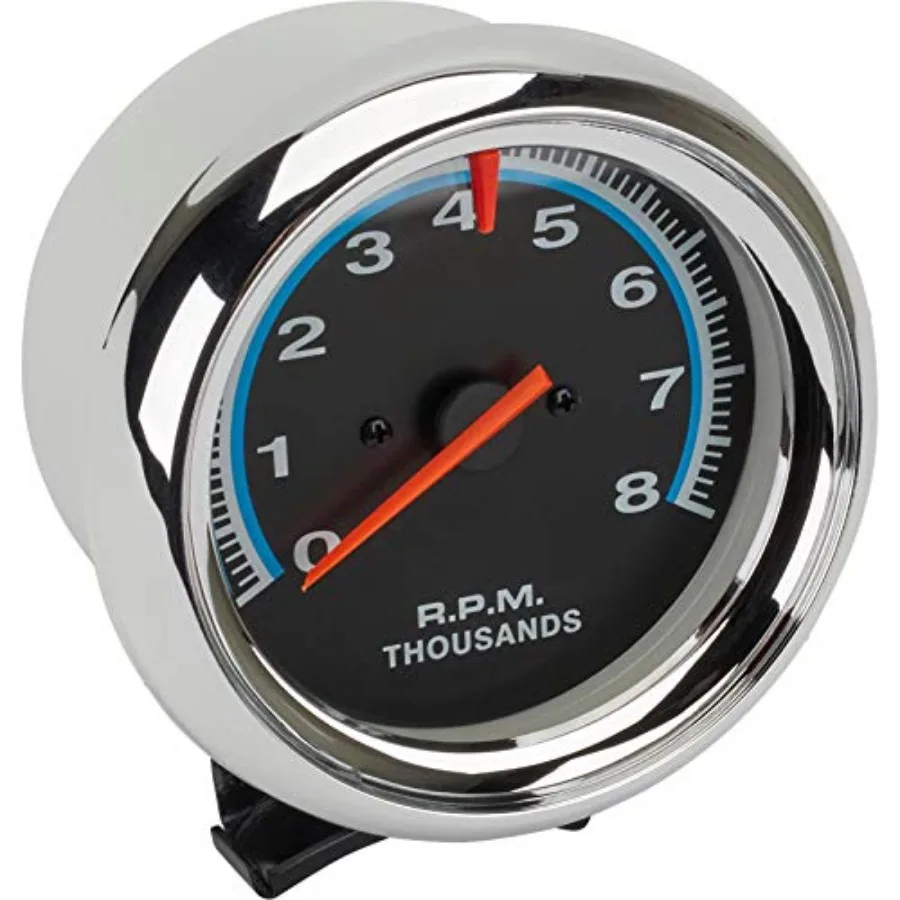 

3-1/2 Chrome Electric Tachometer Kit 8K RPM for Hot Rods with Steel Mounting Bracket Hardware Connectors On-Dash Under-Dash Ste