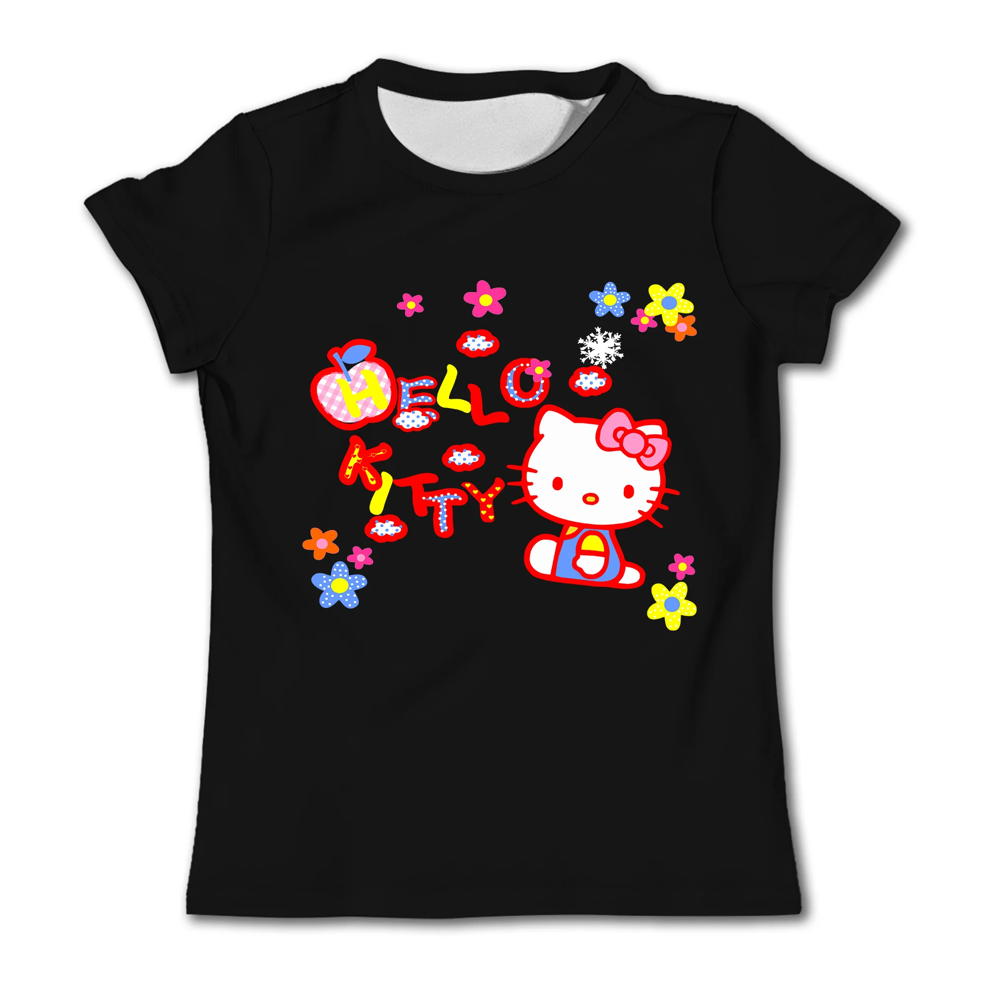 Hello Kitty Fashion Cute Girl Pure Cotton Printed Top T-shirt Short sleeved Super Mario Girl T-shirt Short sleeved