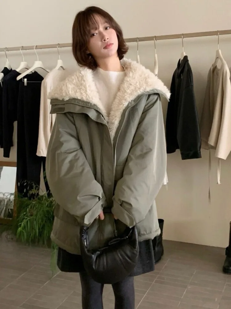 

Lamb Fur Parka Coat Women's Thiened Winter New Sle Korean Sle Slim Fit ort Size Outdoor Indoor Casual Faion