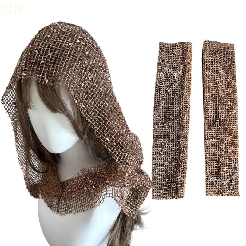 

T21F Vintage Fashion Hood Sleeve Unique Styles Head Cover Casual Occasion Headgear for Fashion Women