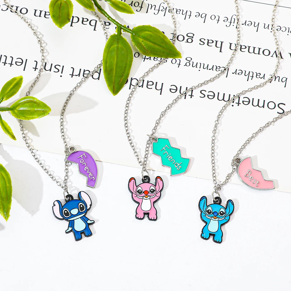 قلادة ديزني ستيتش BFF ثلاثية لطيفة على شكل قلب متطابقة للأخوات أفضل الأصدقاء والأزواج #2