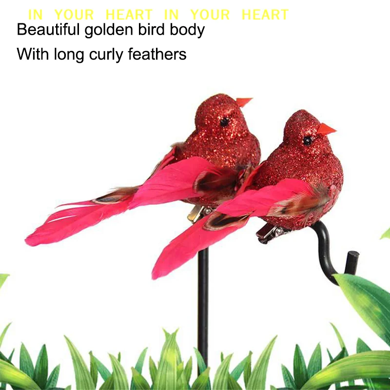 【X】Garden Greening Decoration, Artistic Bird 1pcs Simulated Small Bird With Gold Powder Feathers, Green Plants