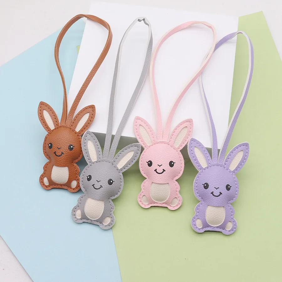 10pcs Rabbit Keychain PU Leather Animals Keyring Hanging Ornament Backpack Handbag Charm Gift for Men Women Bag Charms