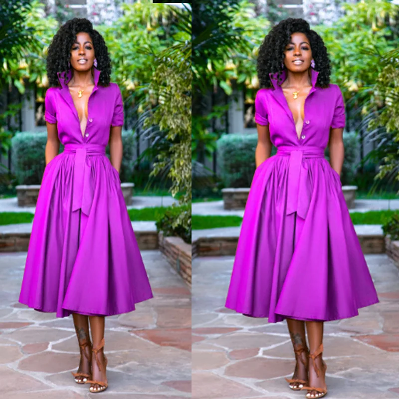 

African Style Women's Clothing: Belted and Flared Dresses with Open-front Cardigan