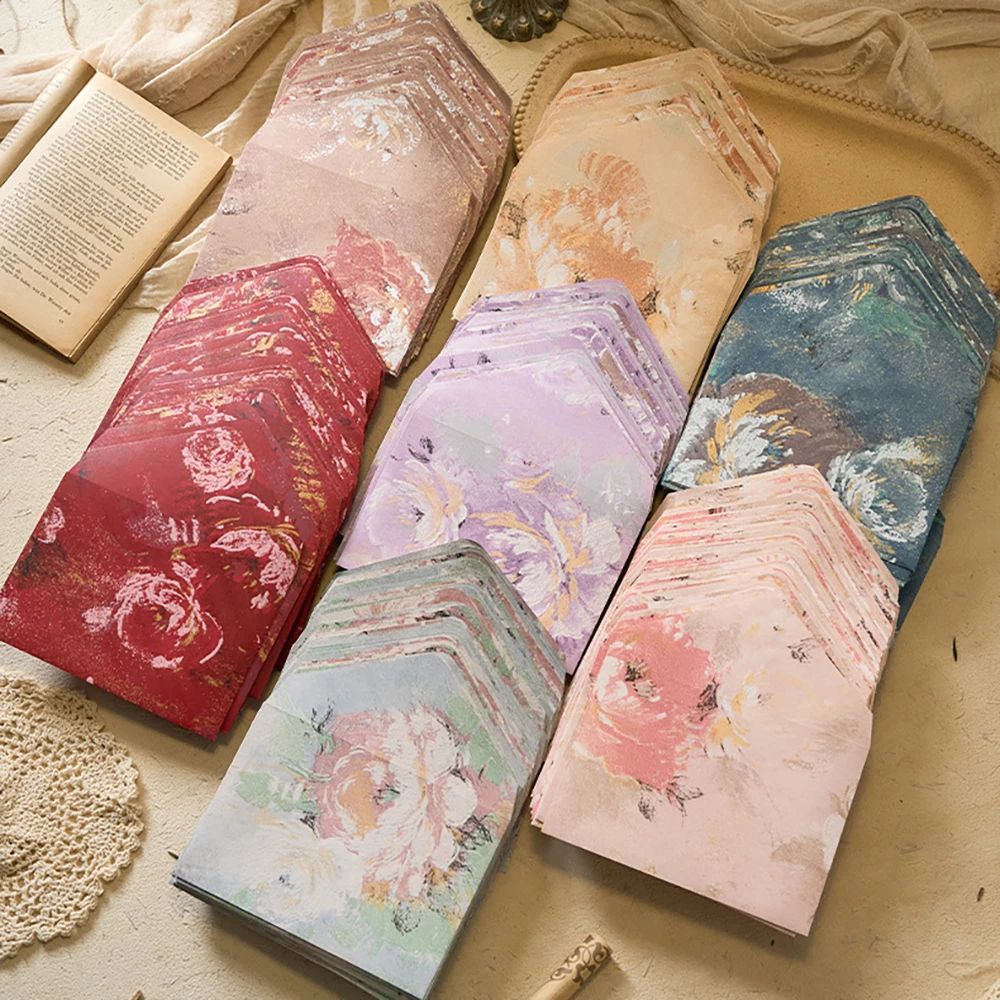 

5 pieces of vintage floral letterhead series, special paper gilded embossed envelopes, Chinese style, handwritten blessings