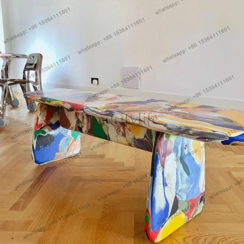 Medieval Creative Color Leisure Dining Table Bench Designer Artistic Personality Painting Bedside Bench Household