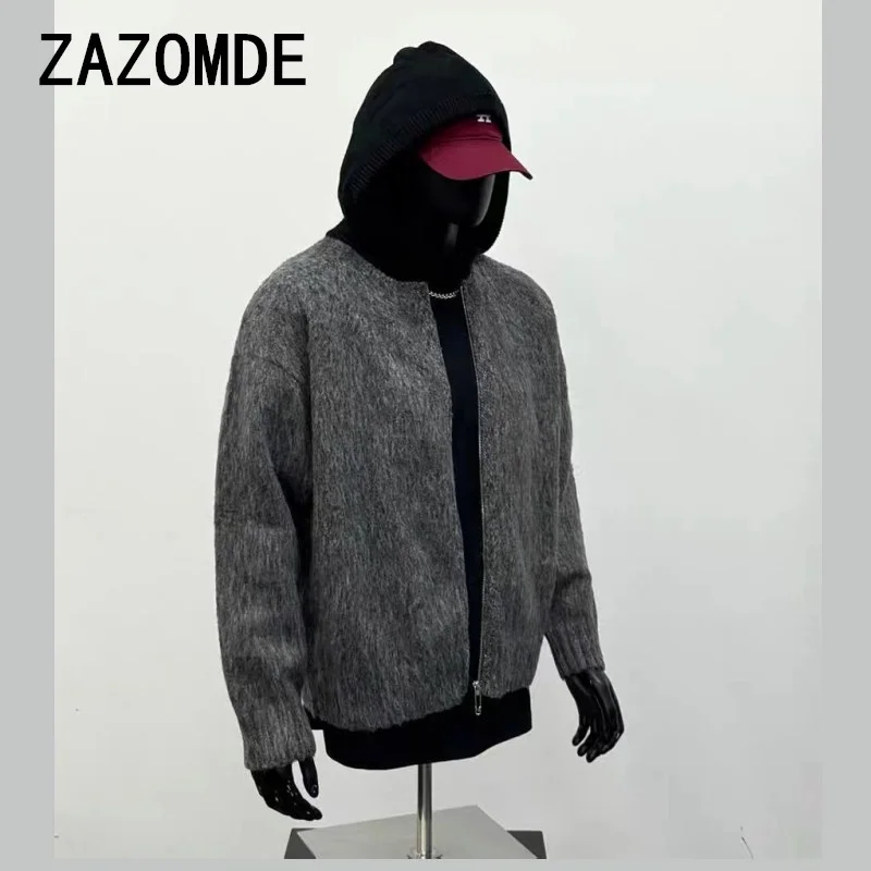 ZAZOMDE-Chaqueta de punto para hombre, suéter grueso y cálido de algodón con capucha, cárdigan de punto para exteriores, Invierno