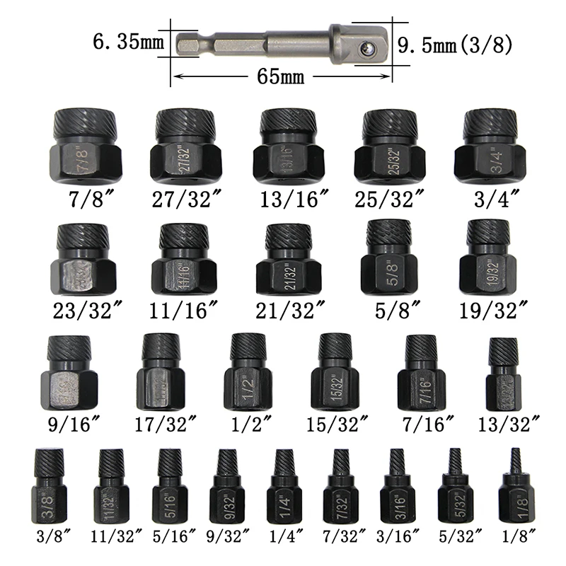 26Pcs Damaged Screw Extractor Drill Stripped Screw Extractor Remover Set single head Broken Screw Bolt Demolition Tools