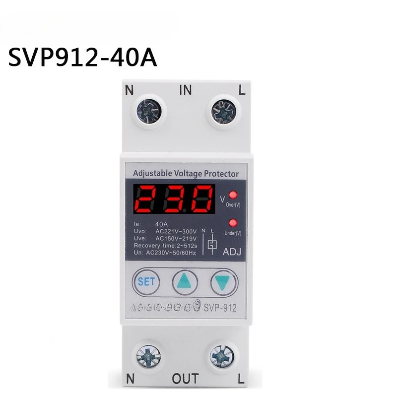 SVP-912 adjustable self-repeating intelligent over-voltage and under-voltage protector delay automatic reset switch 220V