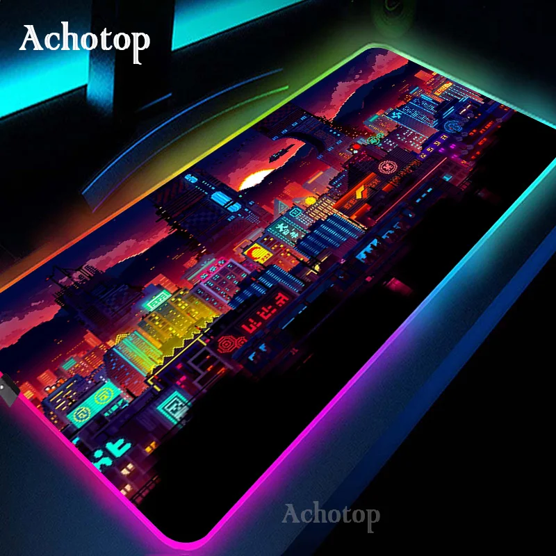 RGB Mouse Pad XXL Pixel Japan Street Laptop Mat Gaming Mousepad 900x400 Backlit Keyboard Gamer Table Pads Deskpad Large Mausepad