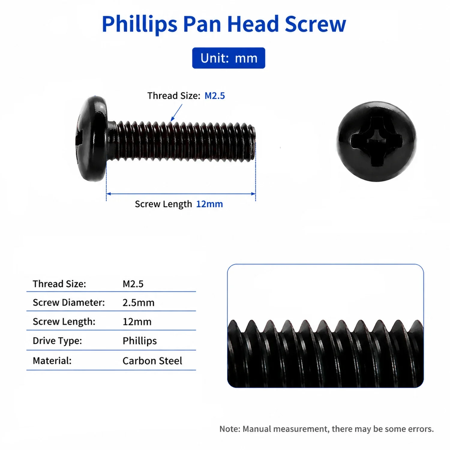 100-500Pcs Carbon Steel Cross Recessed Pan Head Screws, High Strength M1-M2.6 Assorted Kit for DIY & Electronics