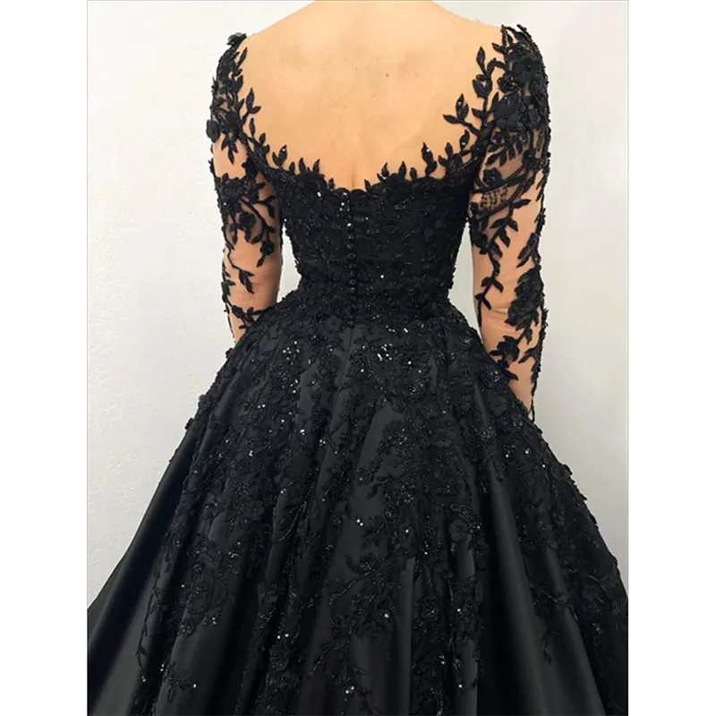 2024  Ladies Robe Party Dresses Black Prom Dresses Embroidered Luxury Satin Prom Dress A-line Corset