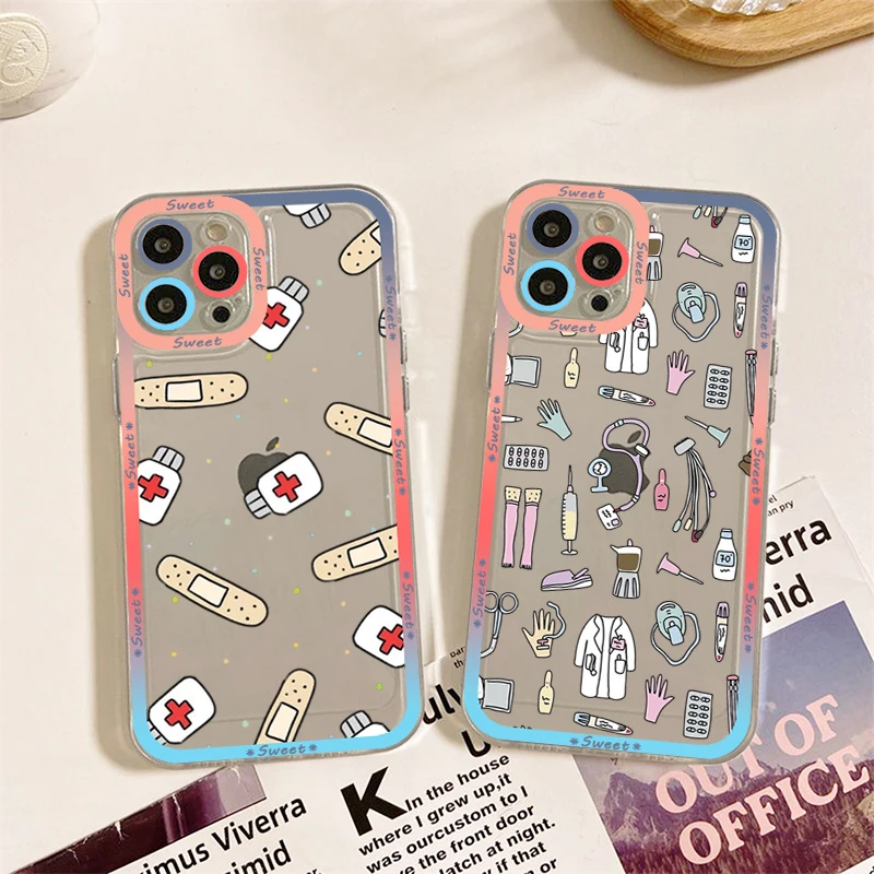 Cartoon Medicine Doctor Nurse Phone Case for iPhone 11 12 13 Mini Pro Max 14 Pro Max Case shell