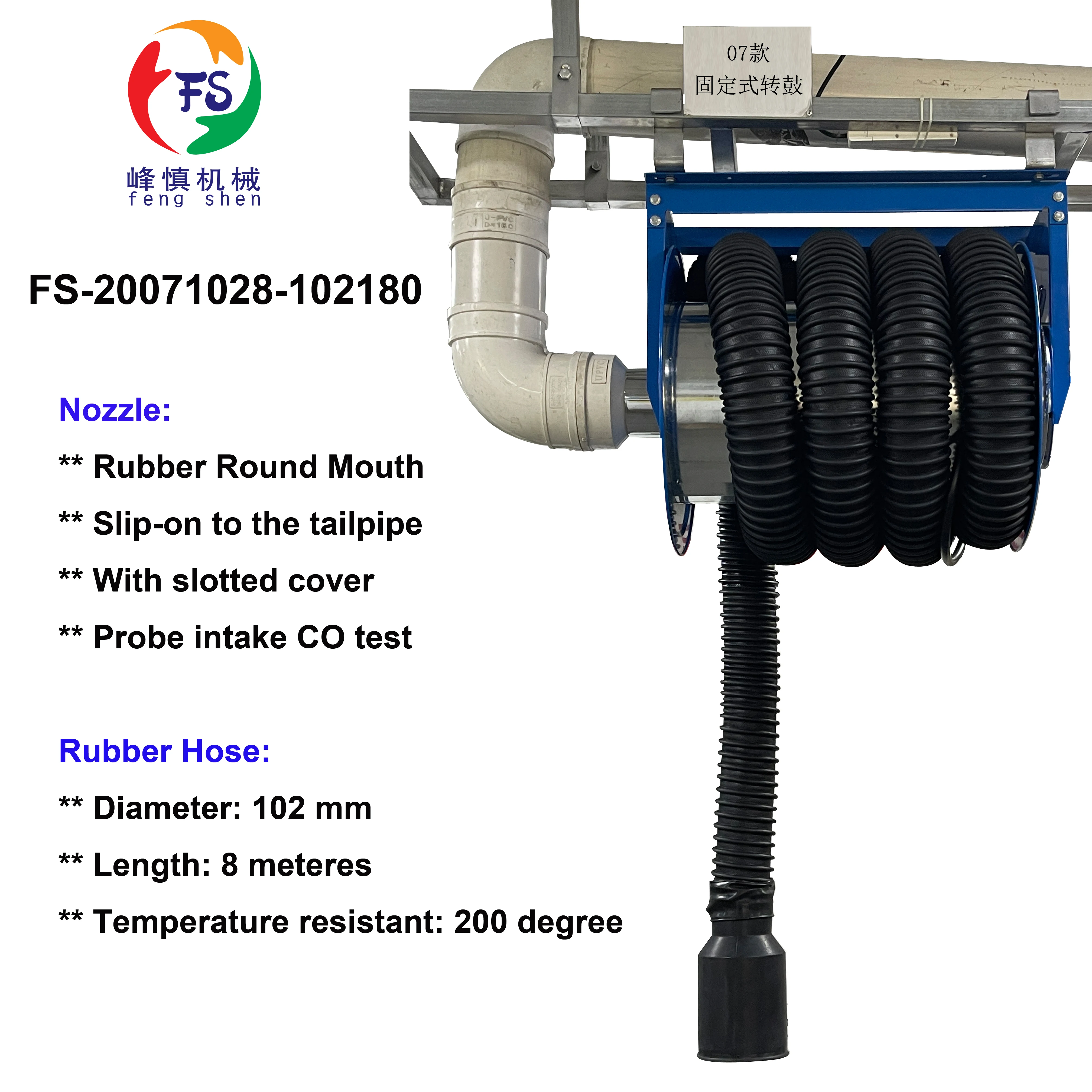 Truck Mounted Exhaust Gas Extraction Spring Recoil Hose Reel Vehicle Equipment for Repair Workshop Maintenance