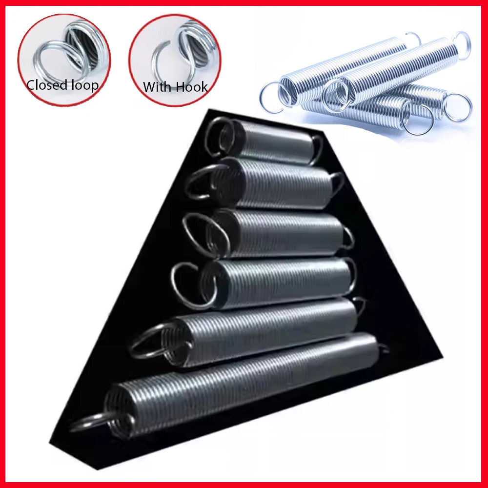 1-5Pcs Closed loop/With Hook Wire Diameter 1.2mm Galvanized Tension Spring Outer Dia 8/9/10mm Extension Spring Length 30-250mm