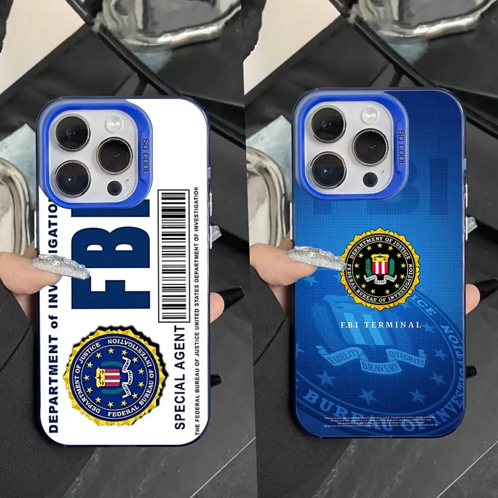 

F-FBI Card Phone Case For iPhone 16,15,14,13,12,11,Pro,Max,Plus,Mini,XS,SE Anti Fall Blue Matte Hard Bumper